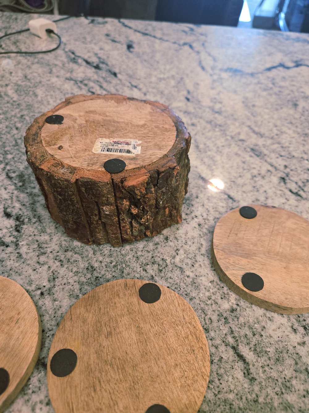 Rustic Tree Bark Wood Coaster Set - Picture 8 of 10
